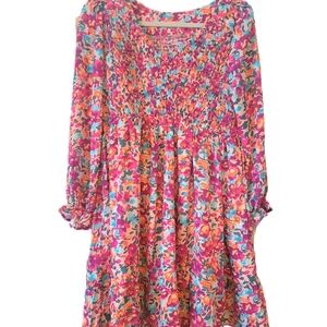 NWOT Boutique floral print smocked short dress sz L